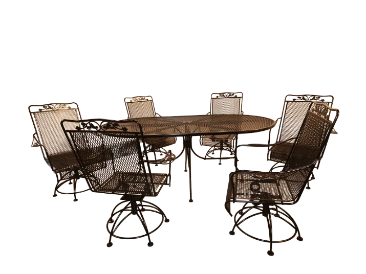 Vintage Meadow Craft Dogwood wrought-iron family patio set with decorative dogwood floral details.